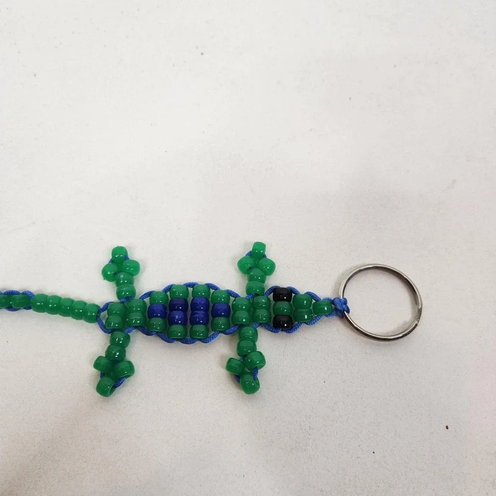 Handmade Pony Beaded Lizard Gecko Keychain Lot Of 5 Multi-Color Plastic Charms